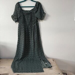 Women Floral Print Smocked Bodice Maxi Dress Square Neck Flutter Sleeve